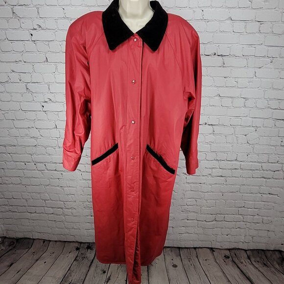 VTG Misty Harbor Red Any Weather Slicker PVC Cotton Lined Rain Coat Size Large L - Picture 1 of 15